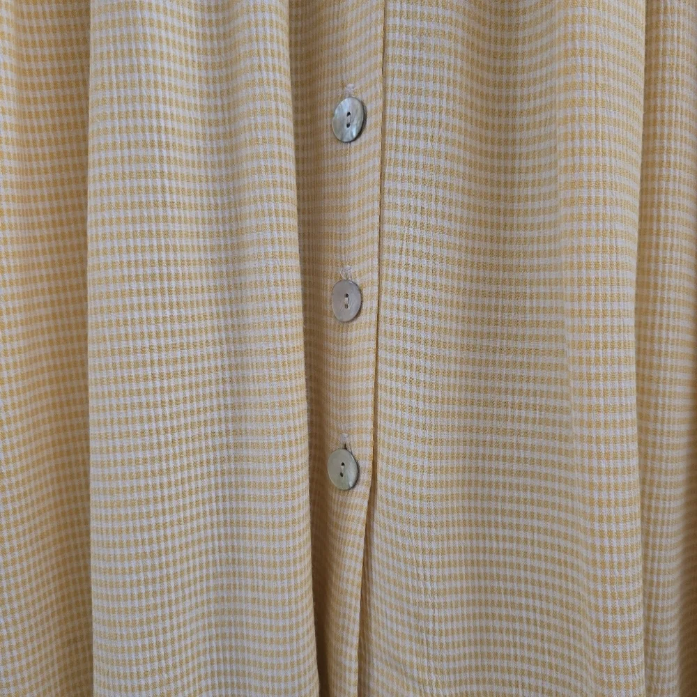 VTG Expo Mixed Print Midi Dress Yellow Gingham Floral Cottagecore Button Front 8